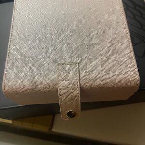 Compact Light Pink Jewelry Organizer Case with Snap Closure